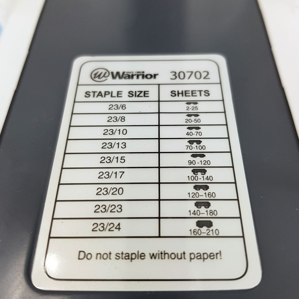 Staple sizes store chart